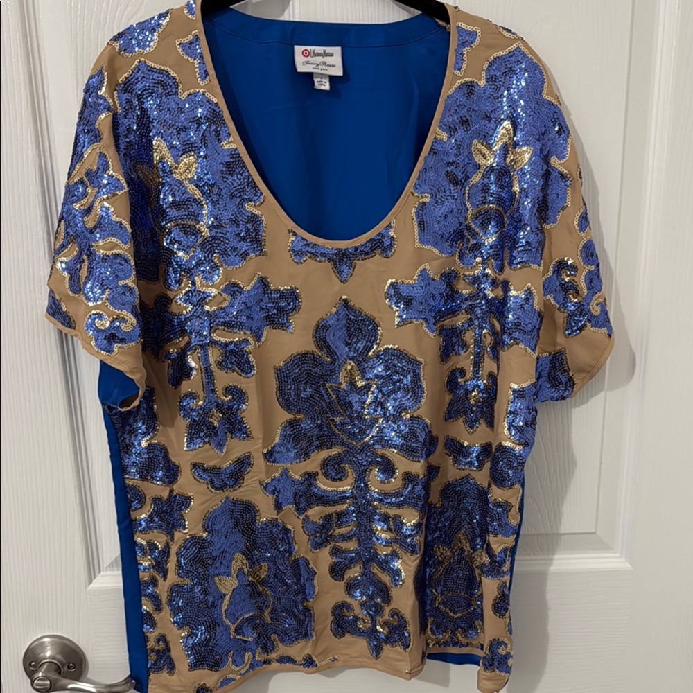 Tracy Reese Target Neiman Marcus Blue and Gold Sequin Blouse